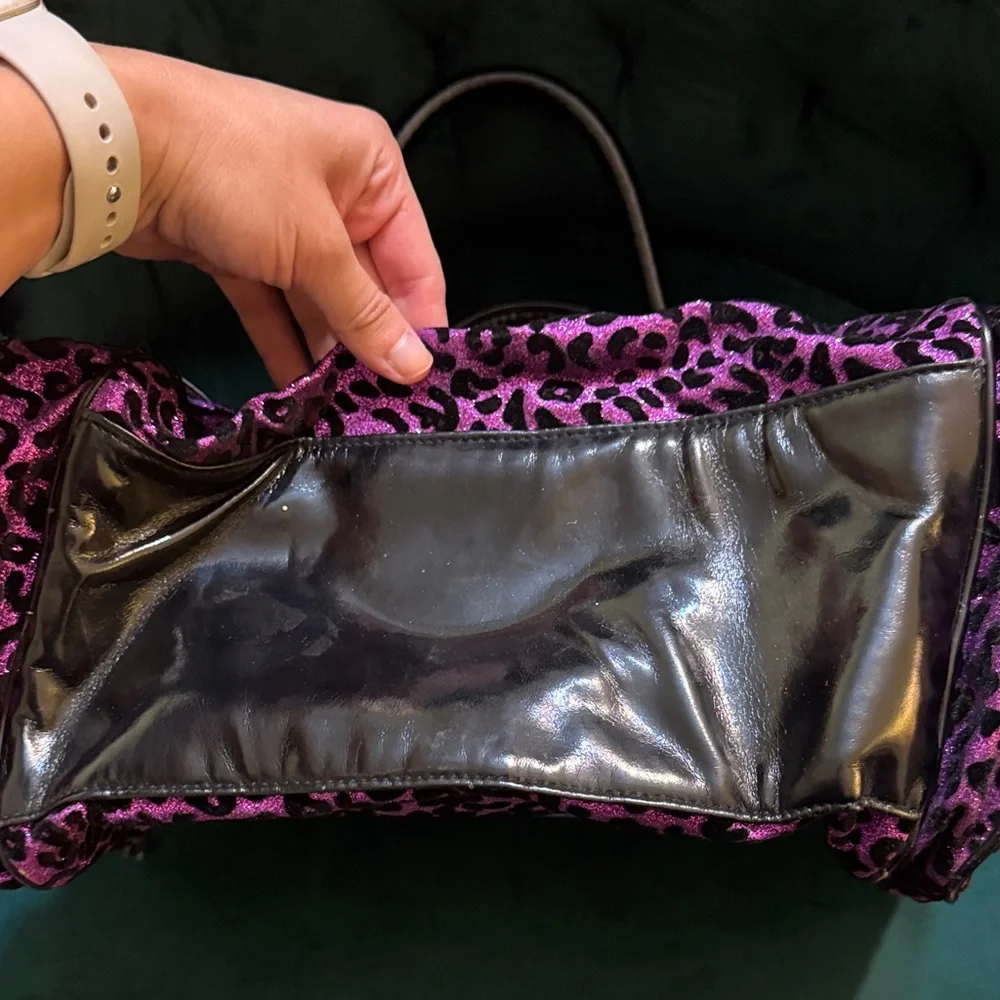 Rare Vintage Betseyville by Betsy Johnson Purple Leopard Print Satchel Handbag - Picture 5 of 6